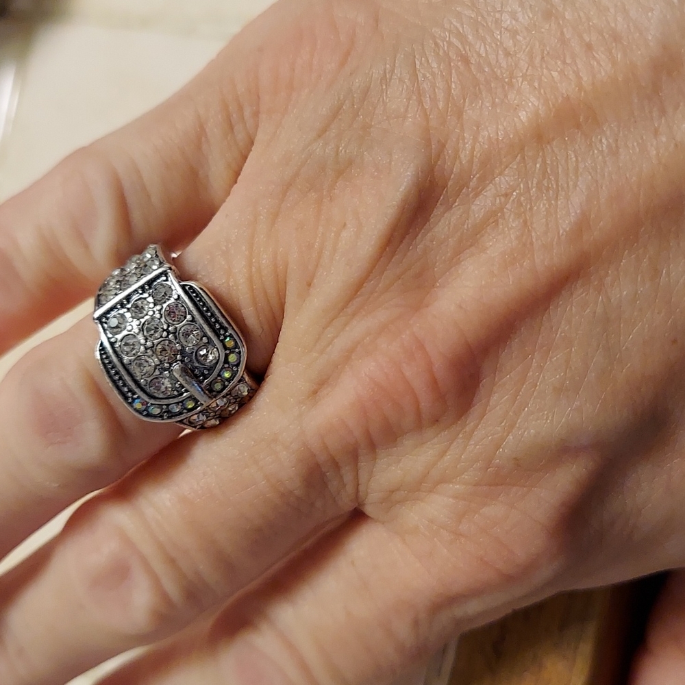 Premier Designs Silver & Rhinestone Buckle Ring - Picture 11 of 11